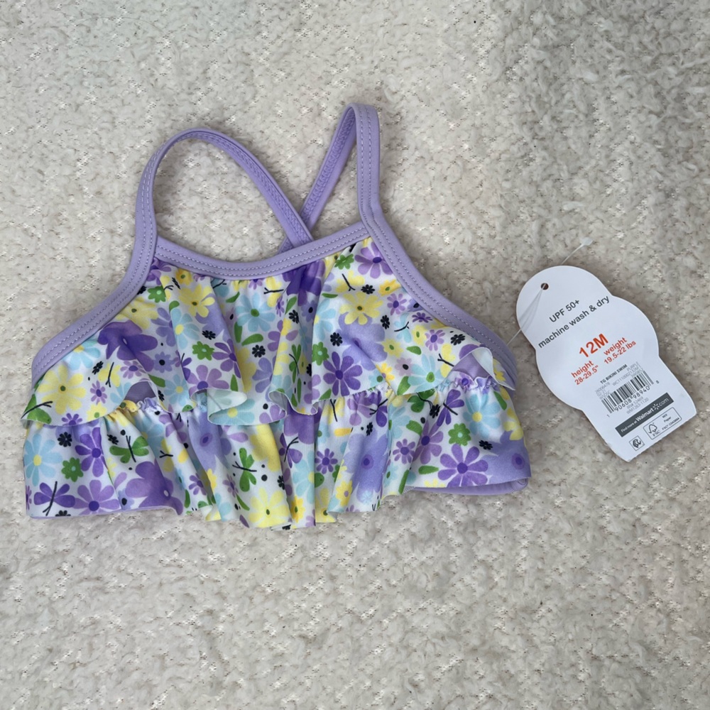 Wonder Nation Purple Floral Ruffle Bikini Swimsuit Swimwear 12 Months